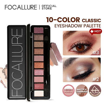 FOCALLURE 10 Warna Eyeshadow Palette Nude eye shadow with Brush