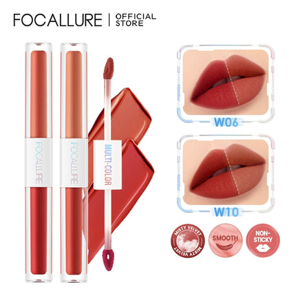 FOCALLURE 2 In 1 Liquid Lipstick Matte Dual Stick Tahan Lama Hingga 16 Jam