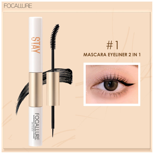 FOCALLURE 2 In 1 Waterproof Maskara & Eyeliner fiber eyelash primer