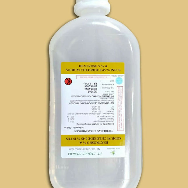 Larutan mengandung Karbohidrat + Elektrolit (Glukosa: 55.0 g; NaCl: 4.5 g) (D5-1/2NS)