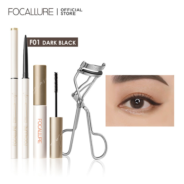 FOCALLURE 3PCS Eye Set Eyeliner Gel Mascara Eyelash Curler