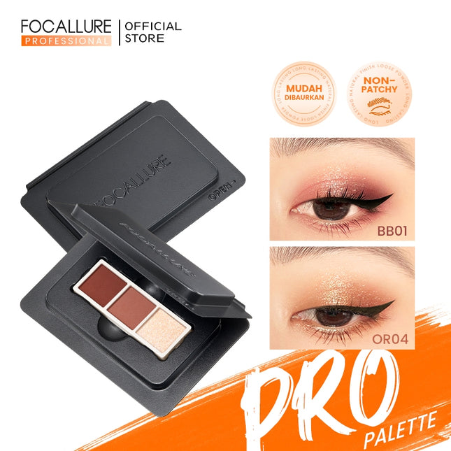 FOCALLURE 3 Warna Eyeshadow DIY Palette High Pigment Pro-Palette
