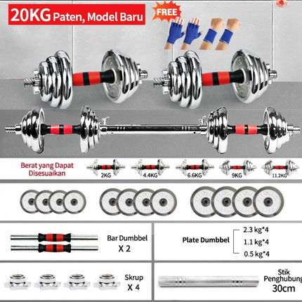 Dumbbell set peralatan fitness barbel set 20 kg