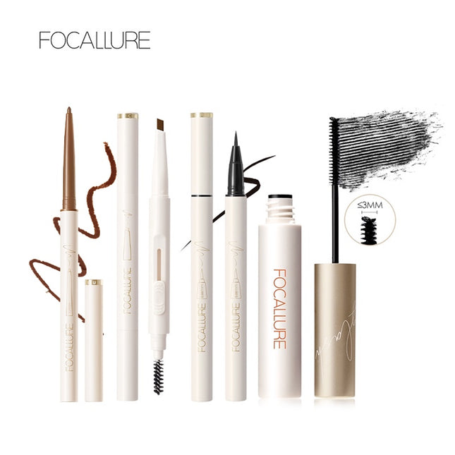 FOCALLURE 4PCS Eye Makeup Set including Liquid Eyeliner Mascara Eyebrow Pencil Eyeliner Gel