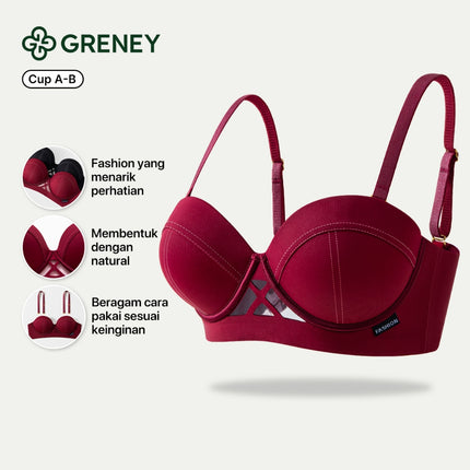 Greney- Bra Vintage Gaya Prancis Desain silang berlubang Bentuk natural  Menopang dengan baik Tali bahu dapat dilepas tipis atas tebal bawah Jahitan detail 88880012