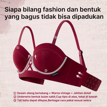 Greney- Bra Vintage Gaya Prancis Desain silang berlubang Bentuk natural  Menopang dengan baik Tali bahu dapat dilepas tipis atas tebal bawah Jahitan detail 88880012