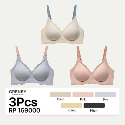 GRENEY-Gbras-Paket bra (3PCS) Bra Gelombang Gesper 2 Push Up Bra Wanita busa tipis Tanpa Kawat-89418