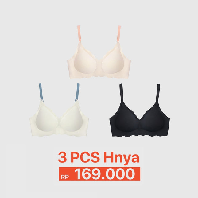 GRENEY-Gbras-Paket bra (3PCS) Bra Gelombang Gesper 2 Push Up Bra Wanita busa tipis Tanpa Kawat-89418