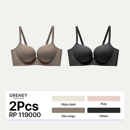 GRENEY-Gbras-Bra (2pcs) One Piece Warna Kombinasi Tanpa Kawat Warna Sport Push Up -89616