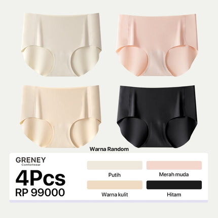 GRENEY-Gbras-Paket Celana Dalam (4PCS) CD Adem Seamless Celana Dalam Cotton Wanita Panties Sexy Warna Random-89634
