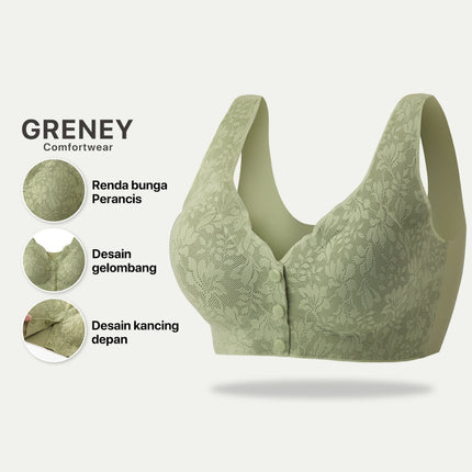 GRENEY-L.W.L-Bra Rompi Renda Kancing Depan Pakaian Dalam Push Up Bra Wanita Sport Tanpa Kawat Busa-89697