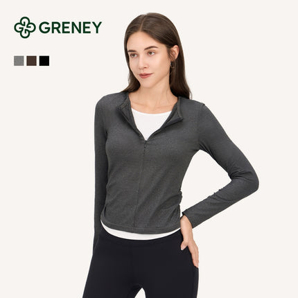 GRENEY-Baju Wanita 2 in 1 Ritsleting Lengan Panjang Ritsleting pinggang ramping warna kontras wanita ketat O neck V neck atasan nyaman solid Panjang Top Ritsleting setengah terbuka Kain lembut terasa nyaman dan sejuk-89878