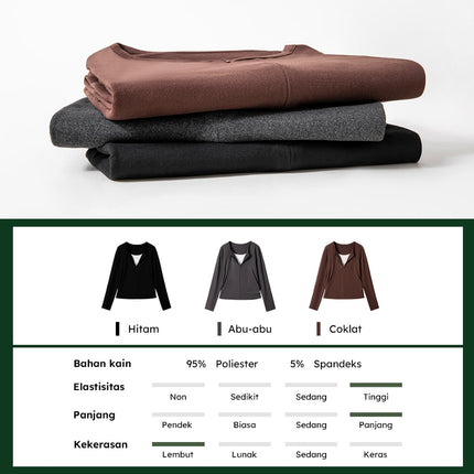 GRENEY-Baju Wanita 2 in 1 Ritsleting Lengan Panjang Ritsleting pinggang ramping warna kontras wanita ketat O neck V neck atasan nyaman solid Panjang Top Ritsleting setengah terbuka Kain lembut terasa nyaman dan sejuk-89878