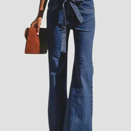 Tied Flare Jeans with Pockets