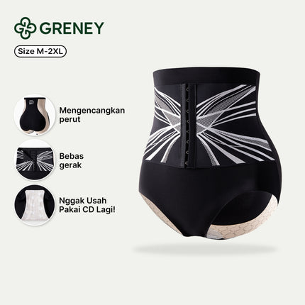 Greney-CD Korset Membentuk Perut Datar Mengangkat Bokong Desain membentuk pinggang Lapisan dalam bernapas Bahan ringan & tipis Anti gerah Menggunakan 3 baris kancing kokoh High Waist Shaping Pants 90007