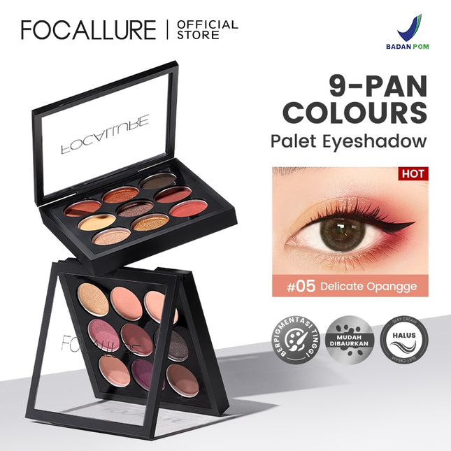 FOCALLURE 9 Warna Eyeshadow palette mata kosmetik