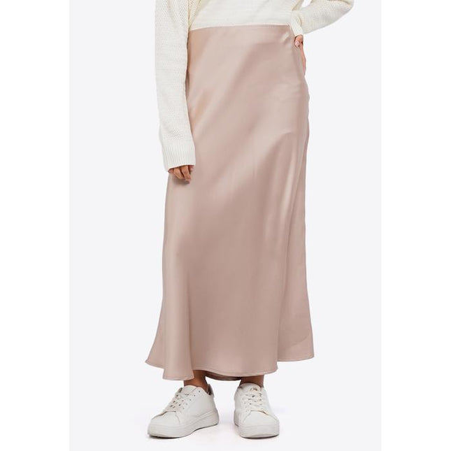 COLORBOX A-Line Satin Long Skirt Beige