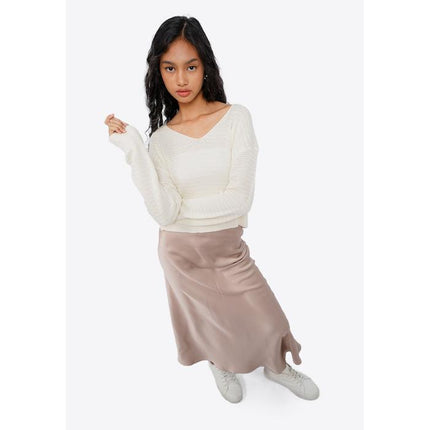 COLORBOX A-Line Satin Long Skirt Beige