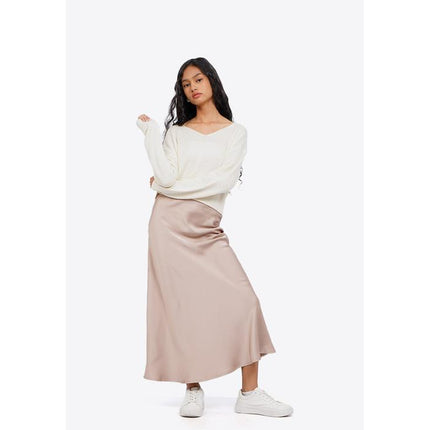 COLORBOX A-Line Satin Long Skirt Beige
