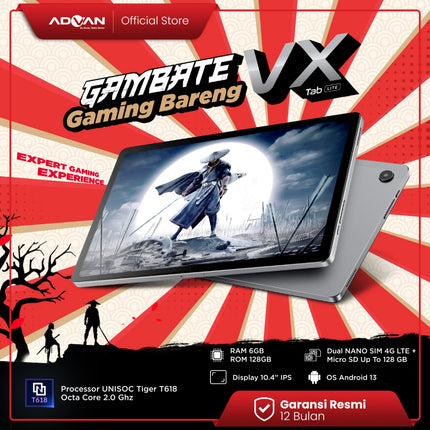 ADVAN Tab Vx Lite | Octa Core 2.0Ghz | 6GB/128 GB | 10.4 Inch WUXGA+ (2K) | Tablet Dual Sim Card 4G LTE