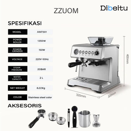 Mesin Kopi Multi/Grinder/Milk Frother 2 Boiler 20Bar 1350W -AM7301