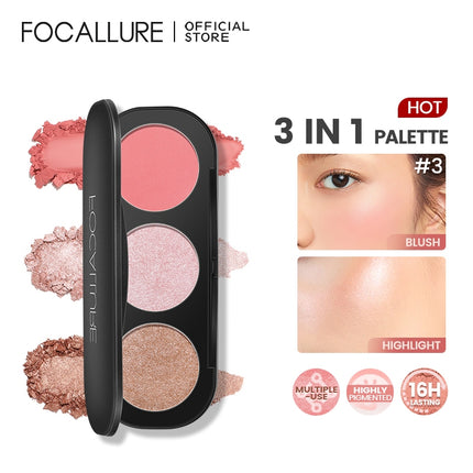 FOCALLURE Blush on Highlighter Eyeshadow 3in1 Palette