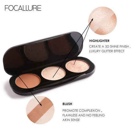 FOCALLURE Blush on Highlighter Eyeshadow 3in1 Palette