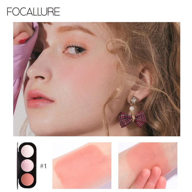 FOCALLURE Blush on Highlighter Eyeshadow 3in1 Palette
