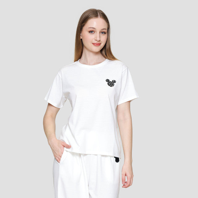 Disney Bordir Mickey Kaos Lengan Pendek Wanita 122304346