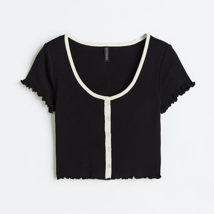 H&M Wanita Button-front cropped top