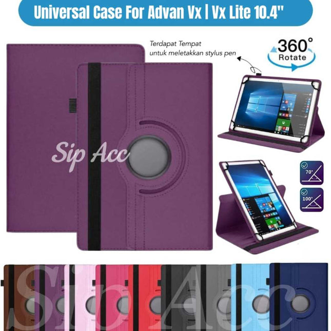 Case Advan Vx Lite | Advan Vx | 10.4 Inch Sarung Tablet Flip Cover Rotary Casing Stand Slot Pen Casing Tab Universal