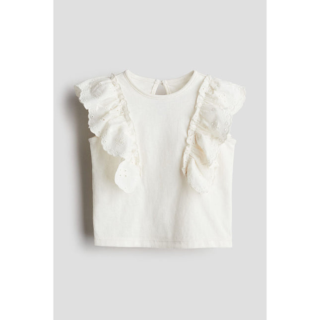 H&M Anak Perempuan Frill-trimmed cotton top 1237072_3