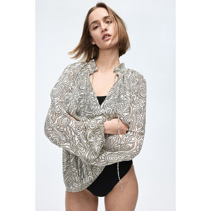 H&M Wanita Frill-trimmed crêpe blouse