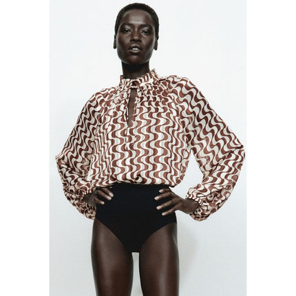 H&M Wanita Frill-trimmed crêpe blouse