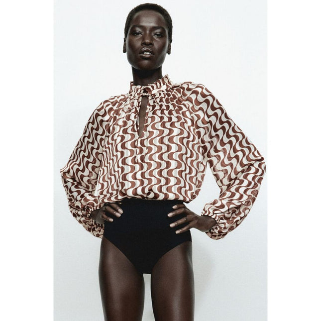 H&M Wanita Frill-trimmed crêpe blouse