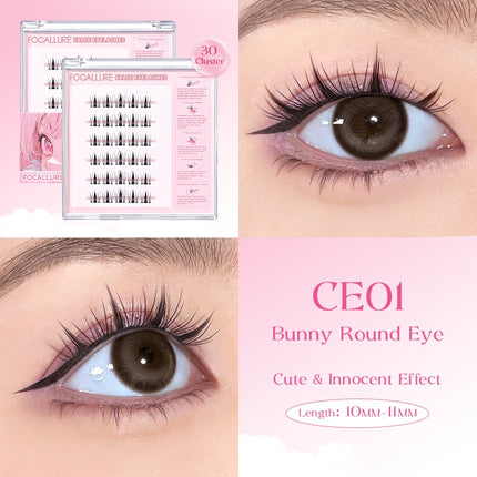 FOCALLURE Glue-Free False Eyelashes 3D Natural Curly Reusable 30-36 Cluster