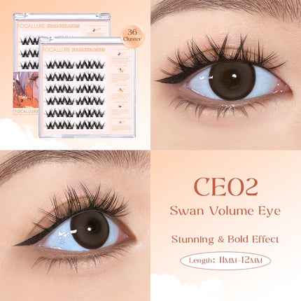 FOCALLURE Glue-Free False Eyelashes 3D Natural Curly Reusable 30-36 Cluster