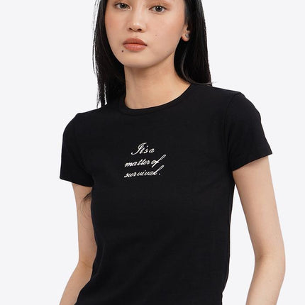 COLORBOX Graphic T-Shirt with Asymmetric Hem Black