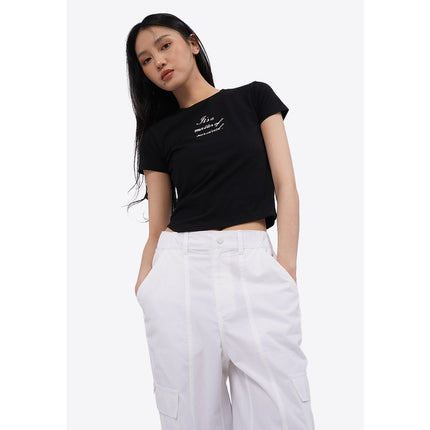 COLORBOX Graphic T-Shirt with Asymmetric Hem Black