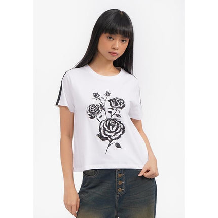 COLORBOX Graphic T-Shirt with Lace Details Off White