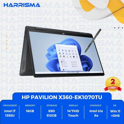 HP Pavilion X360-EK1006TU I7-1355U/16GB/512GB/14"FHD IPS Flip Touch/Intel Iris Xe/W11+OHS21/2 Year