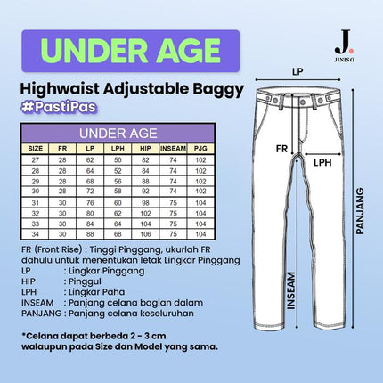 JINISO - Highwaist Adjustable Baggy Under Age Jeans