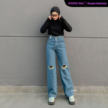 JINISO - Highwaist Baggy Ripped Jeans 505 MYSTIC GAL