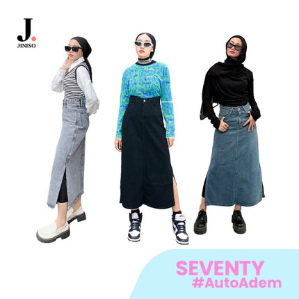 JINISO - Highwaist Rok Slit Seventy Jeans Panjang Vol. 1