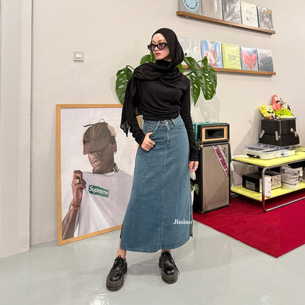 JINISO - Highwaist Rok Slit Seventy Jeans Panjang Vol. 1