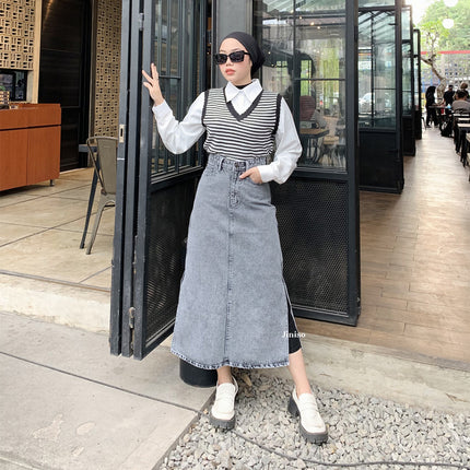 JINISO - Highwaist Rok Slit Seventy Jeans Panjang Vol. 1