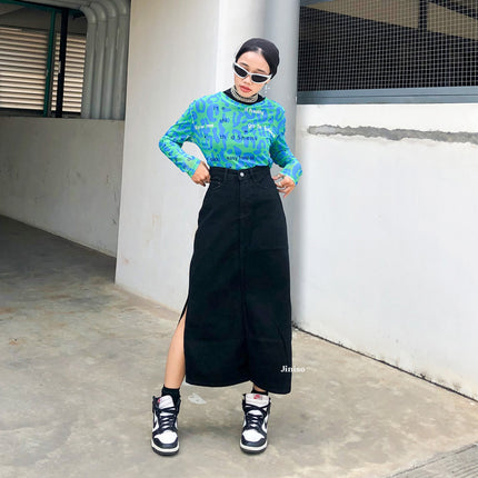 JINISO - Highwaist Rok Slit Seventy Jeans Panjang Vol. 1