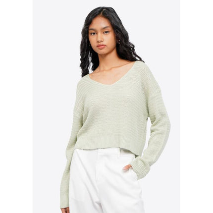 COLORBOX Hollow Out Knit Sweater Green