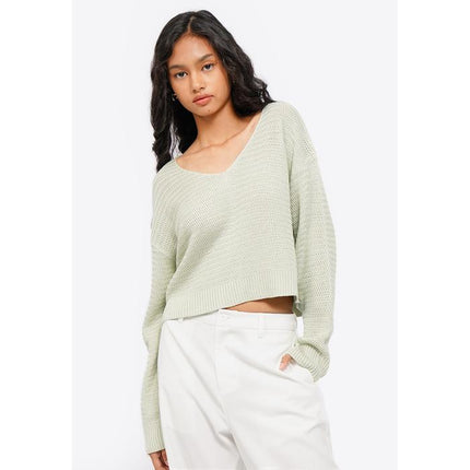 COLORBOX Hollow Out Knit Sweater Green