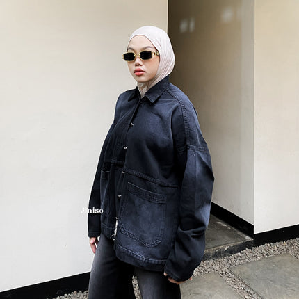 JINISO Jaket Jeans Oversize Onyx Black Spray